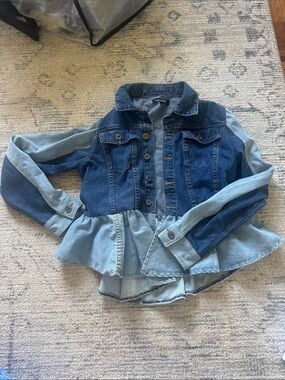 Lea & Viola Two-Tone Blue Denim Peplum Jacket
